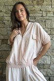 Basso Button Drape Cap Sleeve Shirt Seashell